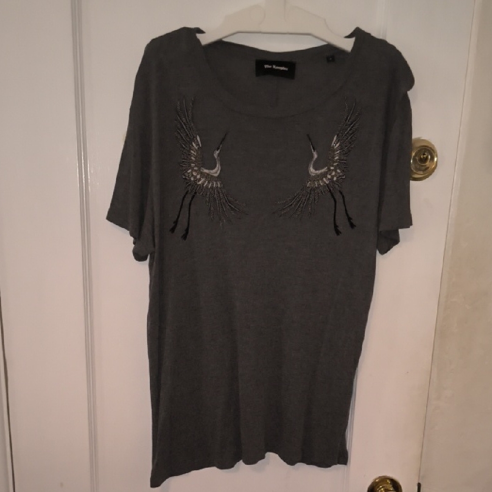 The Kooples Gray Embroidered Short Sleeve Tee
